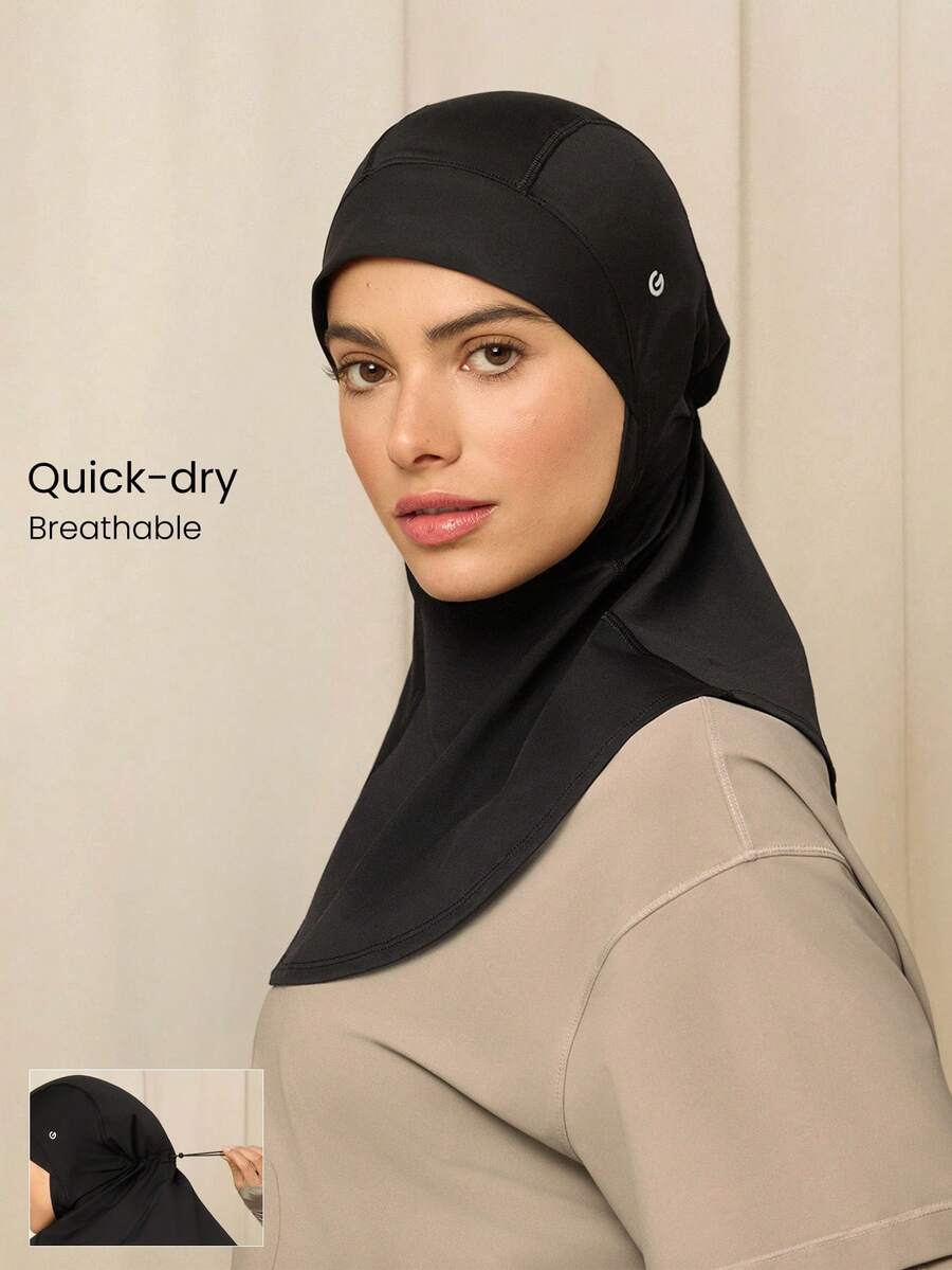 GLOWMODE Run, Train, Shine Sweat-Wicking Quick-Dry Sun Protection High-Performance Adjustable Tie Reflective Drawstring Mesh Hijab Headscarf Running Training Gym Studio Daily Active Wear - Black - View 1