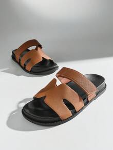 SHUZIA Sandal đế cao kép có quai ngang hình chữ H dành cho nữ. - màu nâu - Xem 7