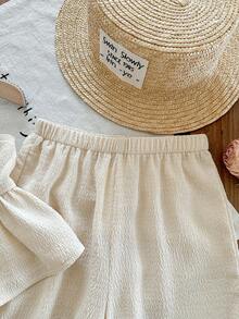 SHEIN LMoss Kids 女婴度假休闲可爱杏色蝴蝶结吊带背心和松紧腰裤套装 - 杏色 - 查看 5