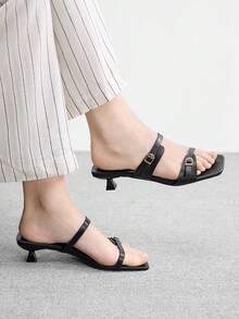 CUCCOO BIZCHIC Spring And Summer New Outdoor Women's Black Square Toe Open-Toed High-Heeled Sandals Women's Stiletto French With Skirt Strappy Sandals - Black - View 4