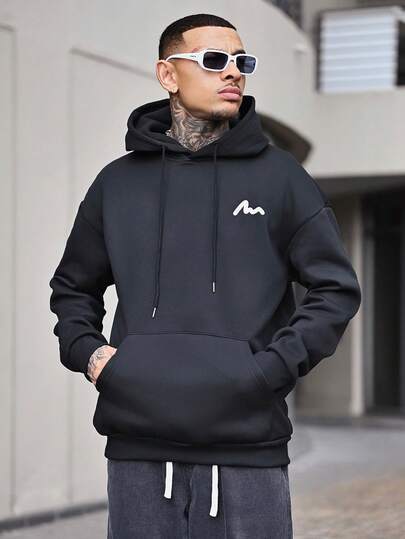 Devon Thys 男士套头连帽衫，带抽绳，宽松版型，文字印花设计，适合秋冬季节，长袖上衣