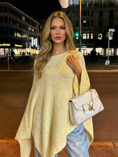 Aloruh Poncho asimétrico para mujer, cuello de chal, elegante suéter vintage para el inicio de la primavera