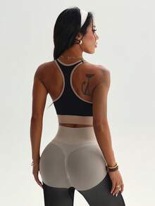 SHEIN Sports Dewbera 女士无缝撞色云朵运动文胸瑜伽吊带背心 - 黑色 - 查看 7