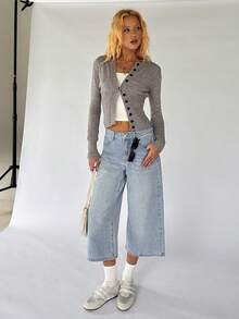 SHEIN TRNDY Quần jeans ống lửng 7/8, cạp thấp, kiểu dáng thời trang, dáng casual, có túi xéo, đã qua xử lý giặt. - Rửa nhẹ - Xem 7