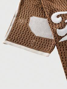 ROMWE MEN Prep Men's Street Style Collegiate Embroidered Knit Sweater - Mocha Brown - View 7