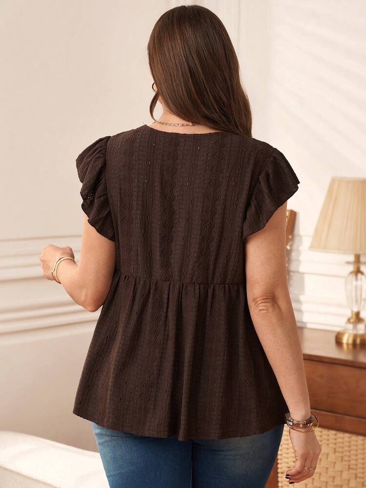 Women's Plus Size Casual Solid V-Neck T-Shirt, Summer/Vacation,Summer Outfits,Spring Clothes Women ,Going Out Tops For Women ,Vacation Outfits Women,Casual Blouses For Women ,Holiday Outfits For Women Dark Brown Top Brown Tops For Women Brown Summer Top Plus Size Babydoll Tops Brown Tops Plus Size Brown Blouse For Women Dark Brown Tops Blouse For Women Casual Elegant Casual Tops For Women Elegant Premium Tops For Women Summer Tops For Women Elegant Women's Tops For Summer Women's Tops And Blouses