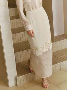 Anewsta 女士优雅时尚网纱拼接串珠半身裙 - 白色 - 查看 5