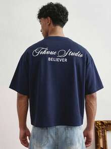 TOKVUE Men's Minimalist Letter Print Round Neck Short Sleeve T-Shirt - Blue - View 2