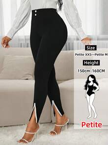 SHEIN Lady Petite Petite Women's Leggings, Clothes For Tall Women, Summer Co-Ord Festival Outfits, Summer Clothes, Rave Festival Outfits, Long Women's Dresses, Wedding Reception Dress, Summer Women's Dresses - Black - View 1