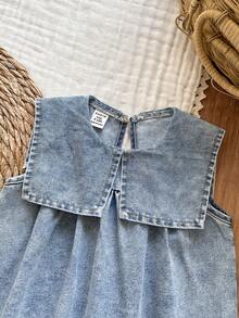 Vintaside Kids Babygirl Infant & Baby GirlSummer Collar Sleeveless Fashionable Casual Simple Washed Denim Dress, Suitable For Travel, Camping Or Daily Casual Wear - Blue - View 8