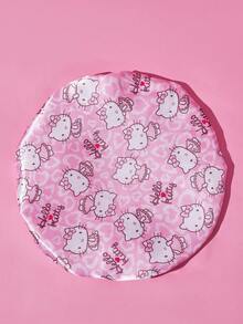 HELLO KITTY AND FRIENDS | SHEIN Aufgerüstete doppelschichtige Damen-Haarpflegekappe in Pink, breite elastische Satin-Schlafkappe mit Cartoon-Katzen-Muster, weich & bequem für den täglichen Gebrauch Zuhause, Schlafen - Pink - Übersicht 5