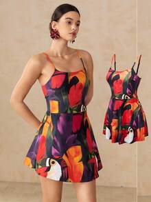 Bellisia Women's All-Over Print Backless Casual One-Piece Swimdress - Multicolor - View 7