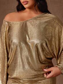 Rustia Plus Size Women's Gold Sequin Sexy Party Dress - Gold - View 8