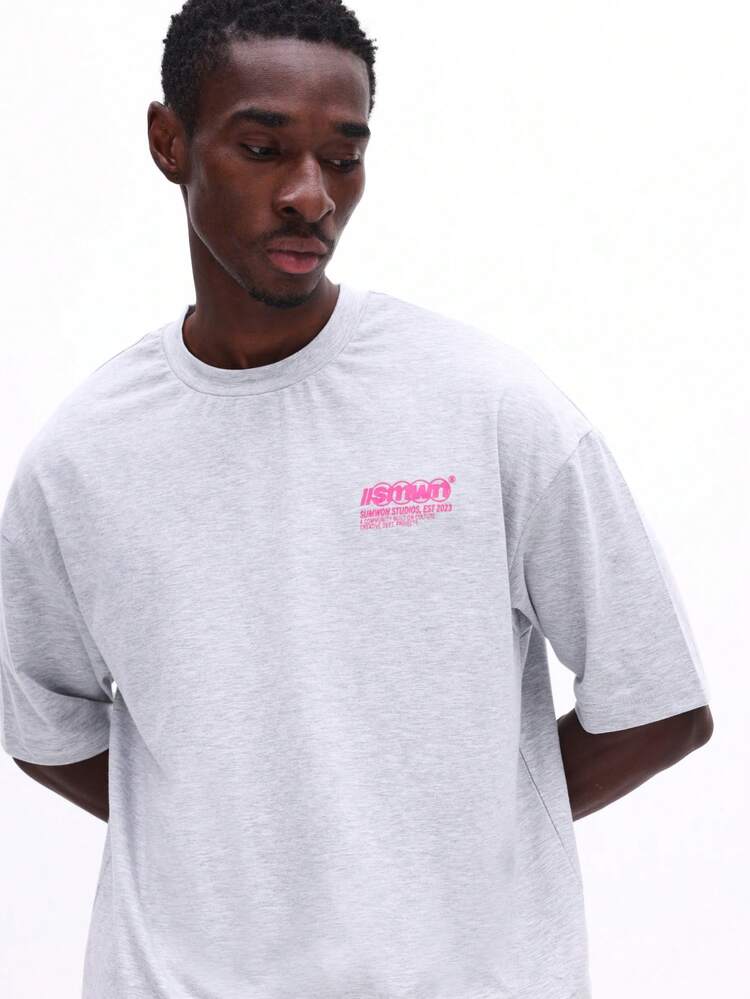 Boxy Crew Neck Tee With Pink Branding
