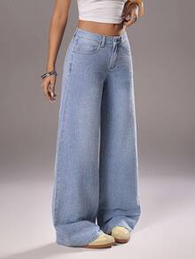 TRNVIE Fashionable Casual Crochet Distressed Low-Waist Straight Leg Jeans - Light Wash - View 4