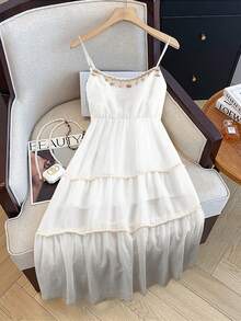 GlowEve 法式优雅无袖吊带连衣裙，收腰设计，适合夏季海滩度假，优雅迷人 - 白色 - 查看 3