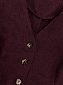 GlowEve CURVE 大码女式纯色V领无袖上衣带口袋短裤套装，时尚优雅休闲装 - 酒紅色 - 查看 5