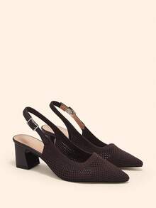 CUCCOO BASICS Damen Spitze Absatz Schuhe mit mittlerem Absatz, kaffeebraun, Stoff, Tau Absatz, Sommer atmungsaktiv, Frühling Schuhe, Weihnachten Schnalle nach dem Anheben Gürtel, Ausschnitt atmungsaktiv, Pendeln - dunkelbraun - Übersicht 8