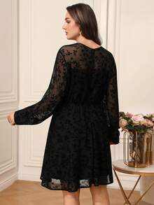 Miaspire Đầm mini ren đen dài tay cổ tròn thanh lịch dành cho nữ cỡ lớn, thích hợp cho đầu xuân. - màu đen - Xem 6