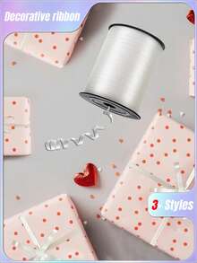 SHEIN 1 Roll, 250 White Curling Ribbon For Gift Wrapping, Balloon String, Wedding, Birthday, - Metallic Shiny " Ribbon For Bouquets And Flower Wrapping Paper Valentine DAY, Valentines Wedding, Birthday - White - View 4