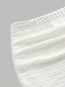 SHEIN Girlism Tween Girls White Textured Knit Jacquard Casual Vacation Elegant Asymmetric Shoulder Short Sleeve Fitted T-Shirt Co-Ord Set, Boho Tropical, Wedding Guest, Graduation, Brunch, St. Patrick's Day, Spring Break, Easter, Music Festival - White - View 7