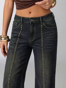 Aloruh 女士纯色休闲日常牛仔裤 - 藍色 - 查看 9