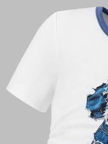 SHEIN 2pcs/Set Young Girls Round Neck Short Sleeve T-Shirt And Flared Pants,Back-To-School Summer Outfits For School Campus Sports & Street Style Wear - Blue - View 9