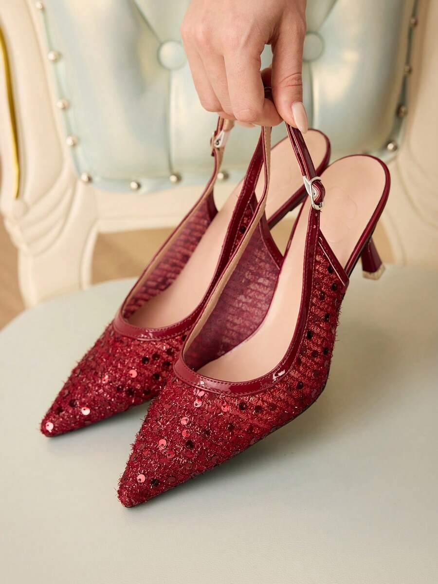 CUCCOO HITCHD Women Pumps Elegant Shoes Wedding Shoes - Burgundy - View 1