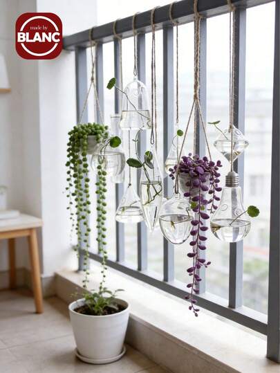 Madebyblanc 1 Piece Creative Hanging Clear Glass Vase - Minimalist Hydroponic Small Hanging Bottle For Indoor Gardening & Home Plant Decoration