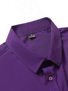 Manfinity Mode Men's Purple Plain Long Sleeve Regular Fit Business Formal Button Front Shirt Collar Top - Purple - View 5