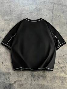 AXEPEAK 男士休闲撞色拼接圆领短袖T恤，夏季 - 黑色 - 查看 2