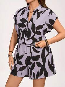 Comfylo Bộ jumpsuit mùa hè cỡ lớn phong cách boho với họa tiết hình học bất đối xứng dành cho nữ, Trang phục mùa hè cho nữ, Bộ đồ liền thân thường ngày cho nữ, Áo liền quần cho nữ, Bộ đồ liền thân mùa hè thường ngày cho nữ, Trang phục mùa hè xuân cho nữ, Váy - Màu Lilac Tím - Xem 4