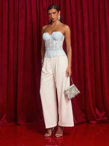 Glamine Women's Lace Sexy Fitted Bustier Top - Blue and White - View 3