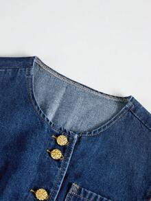 GlowEve Women's Casual Fashion Street Chic Daily Commute Single-Breasted Sleeveless Denim Vest Jacket, Summer - Blue - View 4