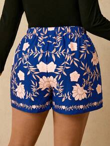 Travachic Plus Size Bohemian Casual Vacation Beach Shorts With Tie Decoration And Ruffle Hem For Women - Blue - View 2
