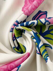 Linhara Blusa casual de mujer talla grande con estampado floral y de bloques de color, cuello en V y mangas cortas, estilo vintage elegante para ir al trabajo, vacaciones y uso diario en primavera/verano - Multicolor - Ver 4