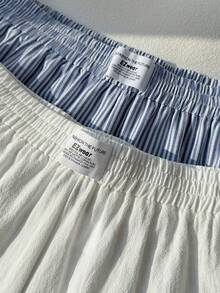 Comfortcana 2pcs Set Solid Color Linen Striped Drawstring Casual Vacation Plus Size Shorts Summer Shorts - Multicolor - View 9