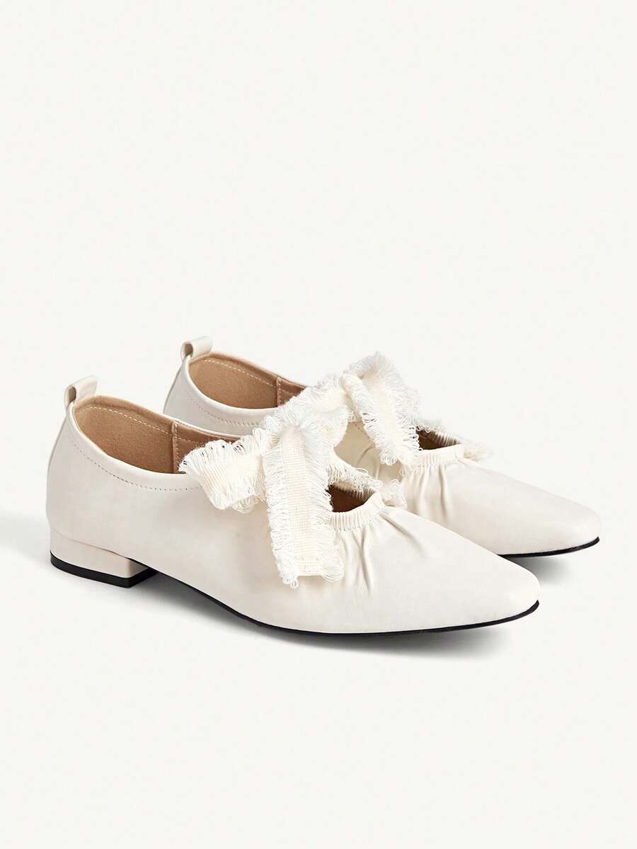CUCCOO CHICEST Women's Casual Slip-On Flats With Bow Decor, Suitable For Daily Wear Valentine's Day Elegant Shoes Wedding Shoes - Beige - View 1