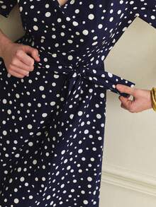 Écloséra Đầm thanh lịch dành cho nữ, đầm kiểu Pháp, đầm hở lưng, đầm chấm bi, đầm phối màu, đầm họa tiết, đầm xuân/hè, đầm chữ A, đầm có chất liệu vải. - Màu xanh hải quân - Xem 6