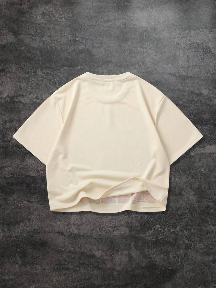 ROMWE MEN Street Life 男士休闲卡通印花短袖T恤，宽松版型，夏季款 - 白色 - 查看 3