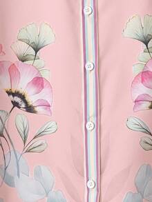 Lacomfia 2pcs Women Casual Button Collar Printed Set - Baby Pink - View 4