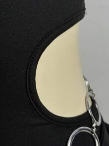 EgrlEra Y2K性感露背交叉设计连体衣（女款） - 黑色 - 查看 4