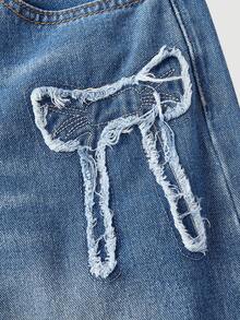 SHEIN MOD 女士口袋纽扣贴片休闲百搭日常穿着阔腿牛仔裤 - 藍色 - 查看 5