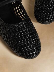 Rosivie PU Woven Material Flat Shoes, Elegant Office Style Commuter Shoes - Black - View 5