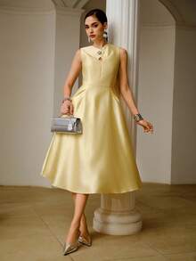 ZEYLAH Design Collar Sleeveless Elegant Long Dress, Spring/Summer - Yellow - View 5