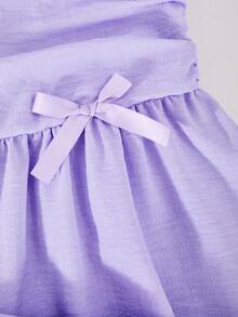 SHEIN 1pc Girls' Elegant Woven Solid Color Pleated Camisole Dress, Bowknot Decor, Suitable For Casual Daily Wear In Spring/Summer - Mauve Purple - View 4