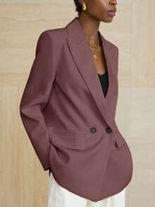 Aveloria Modichic Women's Business Style Solid Color Double-Breasted Blazer Jacket For Commuting, Autumn  - Purple - View 4