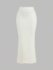 SHEIN Girlism Tween Girls White Textured Knit Jacquard Casual Vacation Elegant Asymmetric Shoulder Short Sleeve Fitted T-Shirt Co-Ord Set, Boho Tropical, Wedding Guest, Graduation, Brunch, St. Patrick's Day, Spring Break, Easter, Music Festival - White - View 4