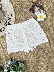 SHEIN Teen Girls White Beach Cover Up Pants Shorts Set For Spring/Summer Vacation - Beige - View 2