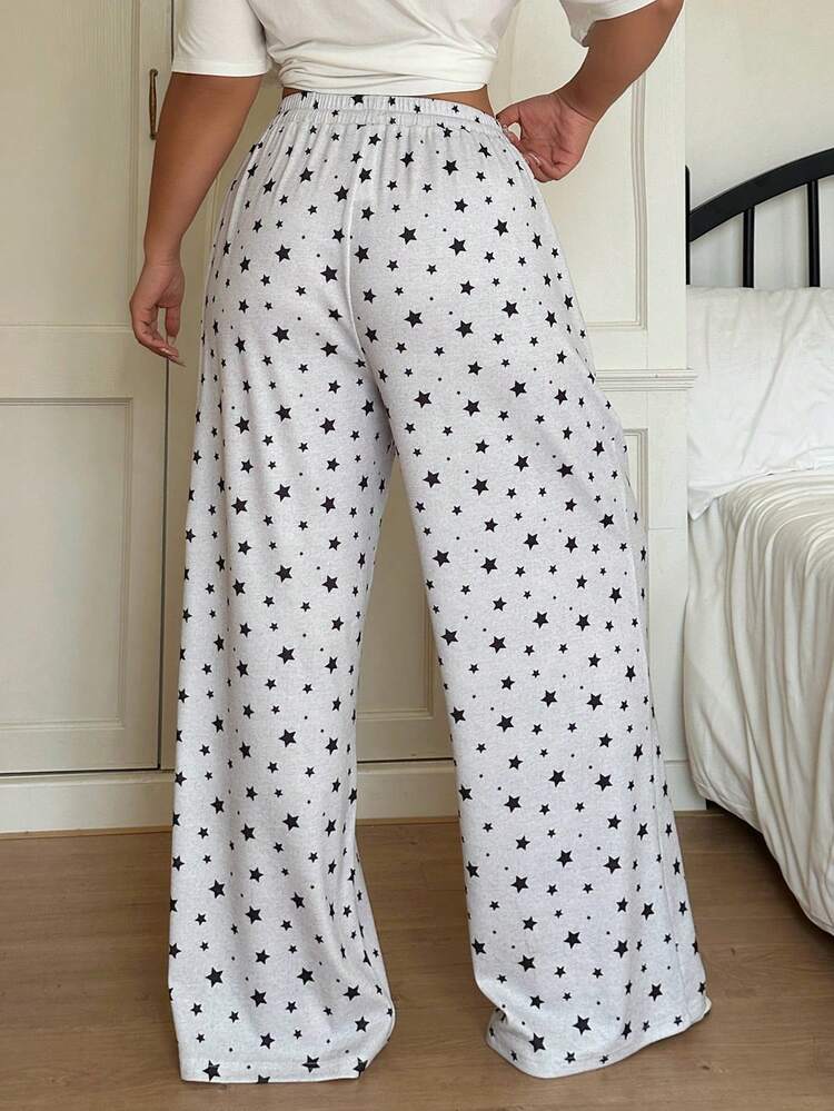 Dazy Plus Plus Size Casual Star Print Drawstring Waist Sleepwear Bottoms